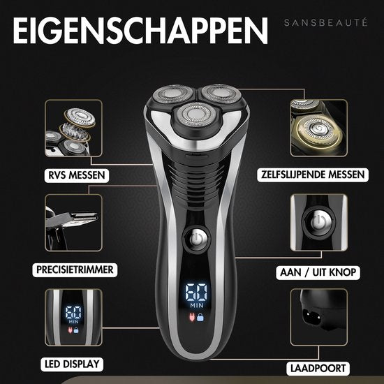 2-in-1-Rasierer für Männer mit Trimmer S1111 + 2 Extra-Scherköpfe - Sansbeauté® - Nass & Trocken - Präzisionstrimmer - Elektrisch - Elektrorasierer - Wasserdicht