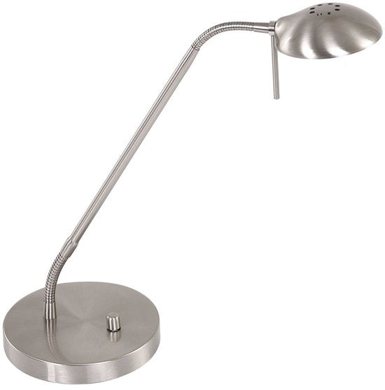 Stahl-Tischlampe Biron, 1-flammig, 7502ST, mit dreh- und neigbarem Arm, 17 cm große Fußplatte, 185 cm langes Kabel, klassisches Design, Mexlite