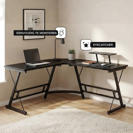 Bayt Eckschreibtisch - Schreibtisch - Gaming-Schreibtisch - L-förmiger Schreibtisch - Computertisch - Schwarz - 129 x 129 x 74 cm