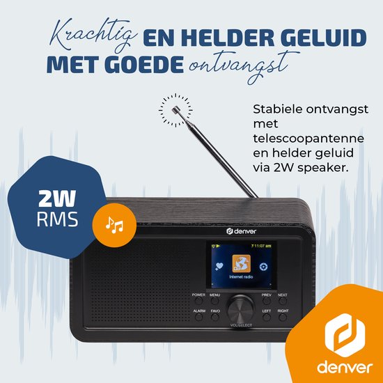 Denver DAB Internet-Radio - DAB - FM - Internet-Radio - Notfallradio - Bluetooth - Alarmfunktion - DIR200