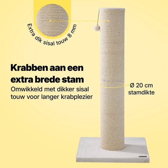 Jake and Jacky Kratzbaum für große Katzen – Natur/Creme – mit Spielball – 56 x 56 x 120 cm – Ø Sisal-Kratzbaum 20 cm