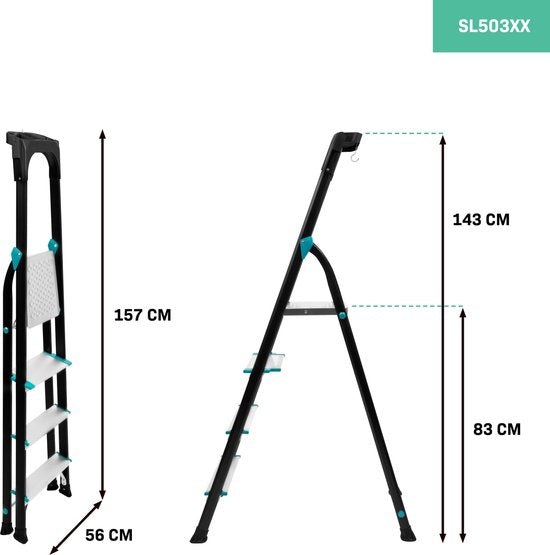 VONROC PRO Haushaltsleitern - Aluminium-Klappleiter - 4 Sprossen rutschfest - max. Belastbarkeit 150kg