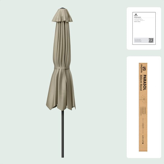 LifeGoods Sonnenschirm - Garten - Ø300 cm - 30° neigbar - Wasserdicht - UPF50+ - Taupe