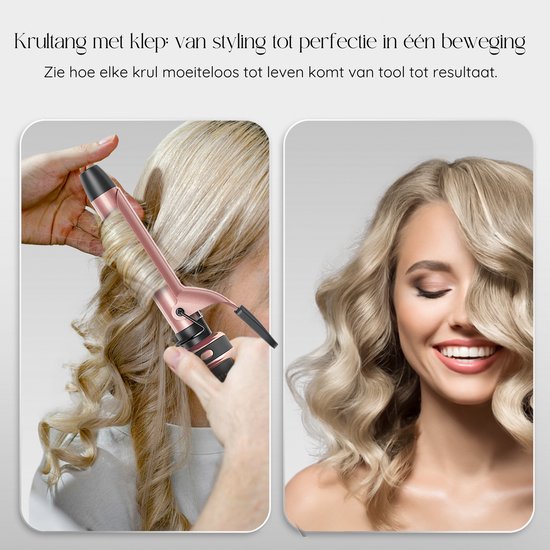 Sansbeauté® 6 in 1 Lockenstab mit Klemme - Keramisch - 13mm bis 38mm - Thermobürste - Lockenbürste - rosa
