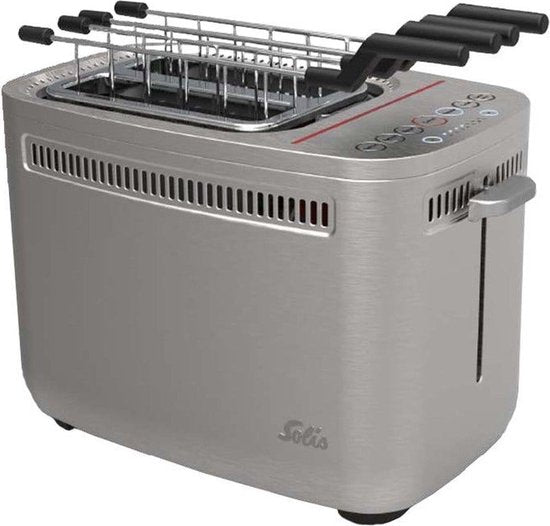 Solis Sandwichtoaster - Mit Sandwich-Zangen & Bagelfunktion - 1635 Watt Leistung - Professioneller 2-Scheiben-Toaster - Edelstahl - Silber