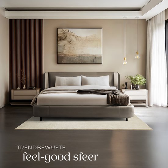 tectake® Kurzflorteppich -140 x 200 cm - Beige - Teppich für Wohnzimmer, Schlafzimmer, Esszimmer - Pflegeleicht und waschbar - Anti-Rutsch-Unterlage - Allergikerfreundlich - Verschiedene Größen und Farben