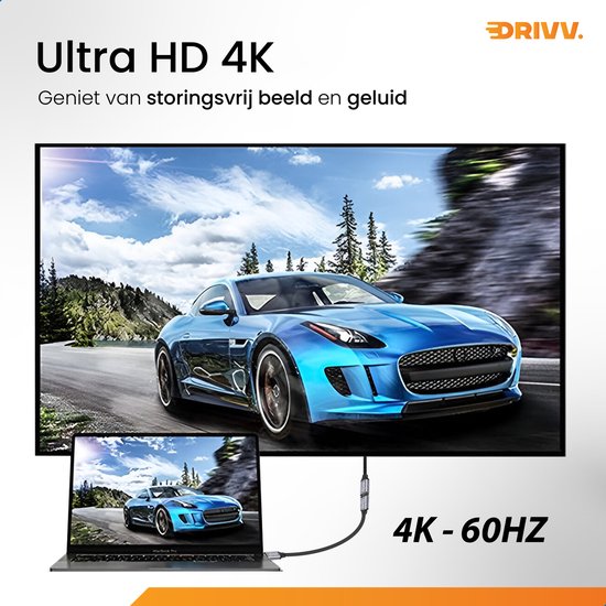 Drivv. USB-C-Verlängerungskabel 3.2 - Stecker auf Buchse - Schnellladung / Schnellladegerät - USB-C-Daten- und Ladekabel - 3 Meter - Geeignet für Samsung, iPhone 15 & mehr - Grau