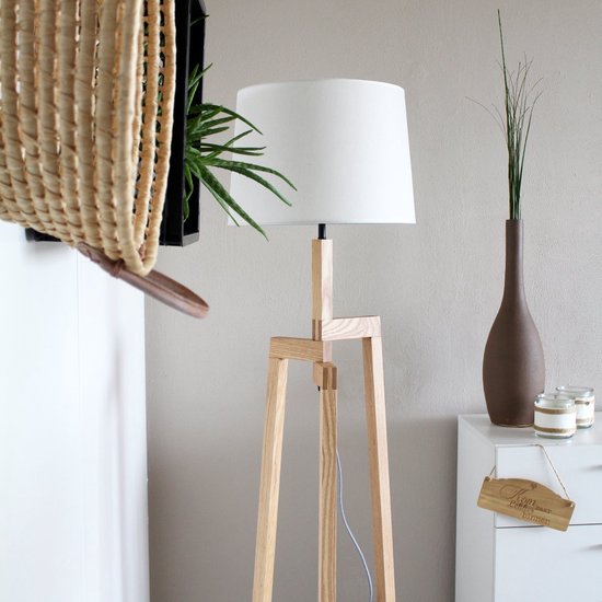 Stehlampe Sabi 3408BE – Holzlampe ohne Lampenschirm mit E27-Fassung, 144 cm hoch, höhenverstellbar – Mexlite