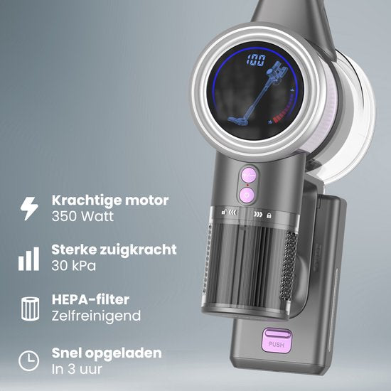 Auronic Stick Staubsauger - Kabellos - Standstaubsauger - Ohne Beutel - 350W - Staubsauger - Grau/Lila