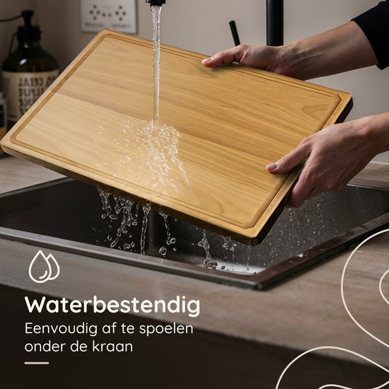 Deleca Teakholz Schneidebrett - Doppelseitig mit Saftrinne / Griffe - Großes und dickes Teakholz Schneidebrett - Für die Küche, langlebige Schneidebretter, Servierbrett, Käsebrett, Getränkebrett, Tapasbrett - Ohne Kunststoff - 51x38x3,8 cm