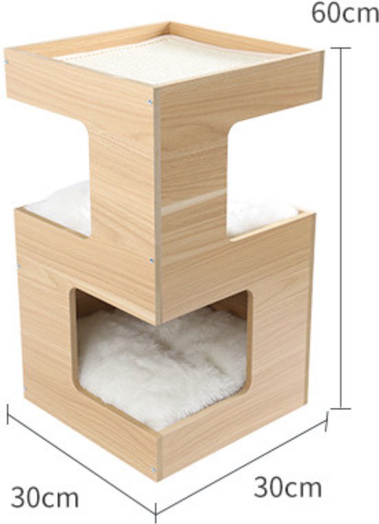 Livista® - Katzenhaus - Farbe Naturholz - 60x30x30 cm - Hochwertige Materialien - Mit Kissen