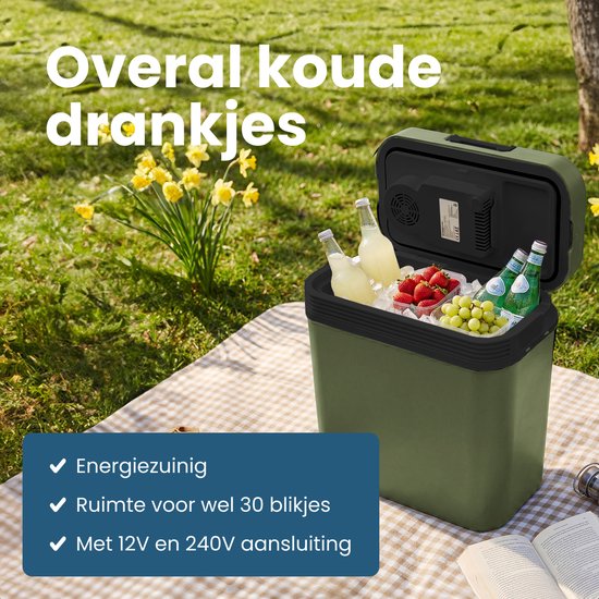 Auronic Coolbox Electric 12V und 230V - 20L - Camping-Kühlschrank - Auto - Kühlung und Heizung - Kühlbox - Grün