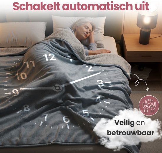 STAUS&BACH Heizdecke XXL - 2 Personen Oberdecke - Doppelseitige Fleece Sherpa Wärmedecke - Grau Blau - 180x130 cm PowerNap