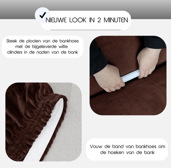 Hilvard - Sofabezug 4-Sitzer Sofas - (230 - 275 cm) - Dunkelbraun - Samt - Stretch - Sofaschoner - Möbelbezug - Gegen Beschädigungen und Flecken - Sitzbezug - Sitzbezug