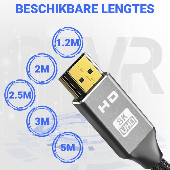 SBVR - HDMI Kabel 2.1 - 8K Ultra HD - 4K 120 Hz - Nylon HDMI Kabel - 1.2 Meter