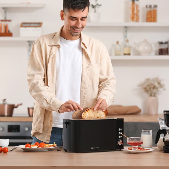 KitchenBrothers Toaster - 6 Heizstufen - 2 extra lange Schlitze - 1520W - Schwarz