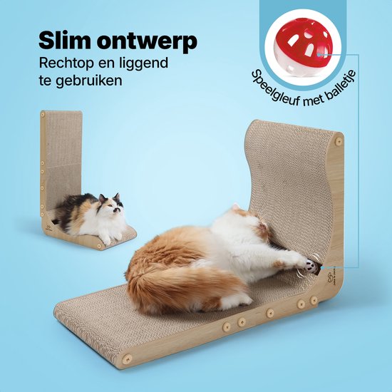 Jake und Jacky Kratzpappe für Katzen mit Spielball - Kratzbaum Pappe - Kratzbrett - Kratzkorb - Kratzmöbel - Kratzmatte aus Pappe - Katzenkorb - Katzenbett - 60x26.4x40 cm