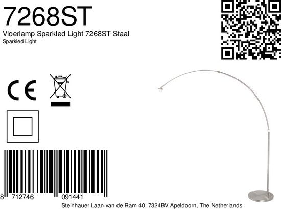 Stehleuchten Stahlfarbene Bogenleuchte Sparkled Light 7268ST höhenverstellbar und schwenkbar Steinhauer