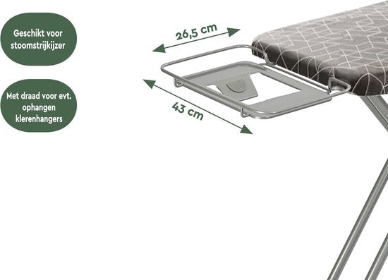 BRASQ Bügeltisch IB300 mit Bügeltischbezug und Halterung für Dampfgerät - 122x43 cm Bügelfläche - Höhenverstellbar - 7 Positionen - bis zu 100 cm