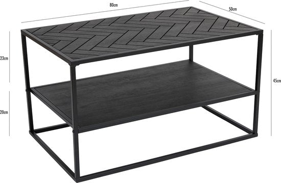 Lifa Living Couchtisch Dijon – Holz und Stahl – für den Innenbereich – Schwarz – Fischgrätmuster – 80 x 50 x 45 cm