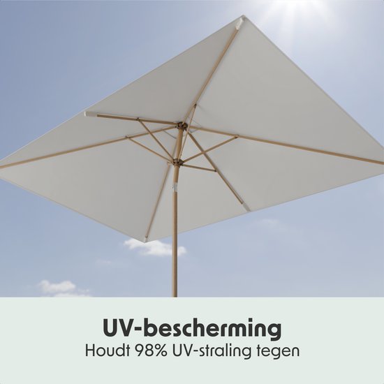 LifeGoods Sonnenschirm - Garten - 270x180cm - 30° neigbar - Wasserdicht - UPF50+ - Holzbeschichtung - Creme