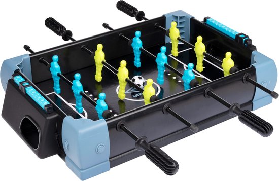 Umbro Tischfußballtisch Modell - 5-in-1 Tischspiel - 40 x 30 x 25 CM - Tischfußballspiel - Fußball, Hockey, Basketball, Tennis und Bowling - Schwarz/Blau