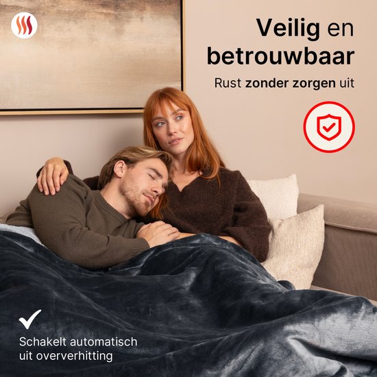 Seranova Electric Blanket XXL - 180x160 cm - 2 Personen Decke - Wärmedecke - Doppelseitig - Fleece Sherpa - Anthrazit Grau