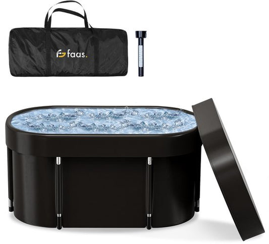 Eisbad XL - 420L - Faltbare Sitzbadewanne - mit Deckel - Eisbad - mit Zubehör - Schwarz - von Faas