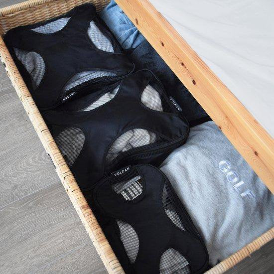 Volcan Packing Cubes - Kofferorganisationsset - 4er Set - Reisewürfel - für Rucksack und Koffer - Schwarz