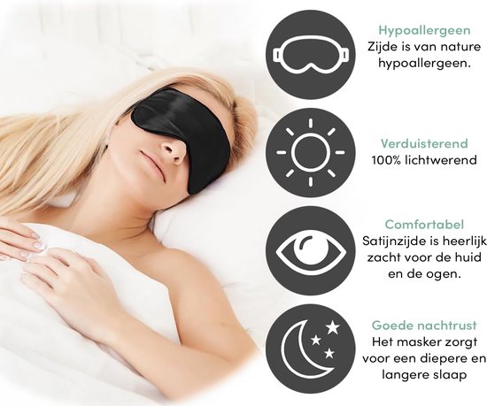 Loti Premium Silk Sleep Mask + Aufbewahrungsbeutel - 100% abdunkelnde Augenmaske - Verstellbar - Augenbinde - Seidig weich - Anti-Falten - Augenmaske - Schlafmaske - Schwarz
