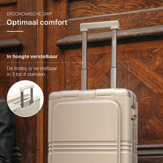 ONYX Hybrid Pro Handgepäck Koffer mit Fronttasche 38 Liter - Recyceltes Polycarbonat und reißverschlussloses Design - Reisekoffer mit TSA-Schloss und Spinner-Rädern - Leichter Trolley mit Laptop-Fach - Elfenbeinweiß