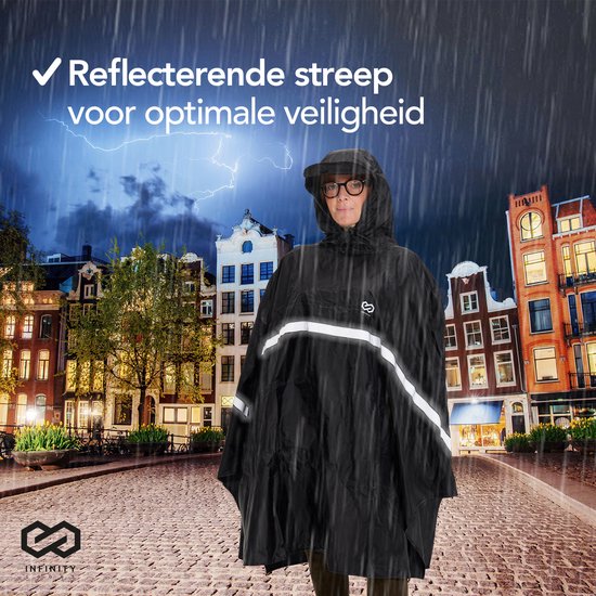 Infinity Goods Fietsponcho - Regenponcho - Dames & Heren - Waterdicht & Ademend - Reflecterend - Zwart