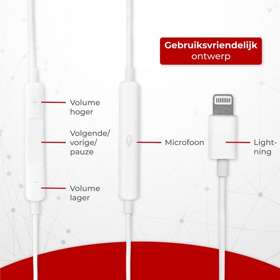Nuvance - Ohrhörer mit Kabel und Mikrofon - Geeignet für Apple Lightning - In-Ear-Ohrhörer - Kopfhörer - Weiß