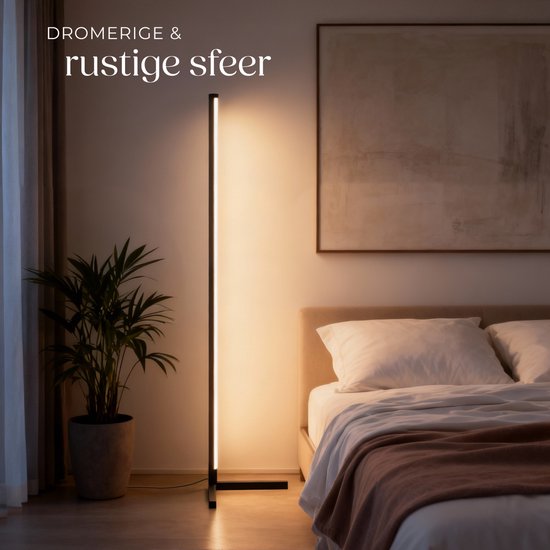 tectake® Smart LED Stehleuchte Spectra - Eckleuchte mit 16 Millionen Farben - 200 Lichteffekte - Smart Stehleuchte - 145 cm - dimmbar - Steuerung per App, Fernbedienung, Knopf und Stimme - Stehleuchte für das Wohnzimmer - Atmosphere Lighting
