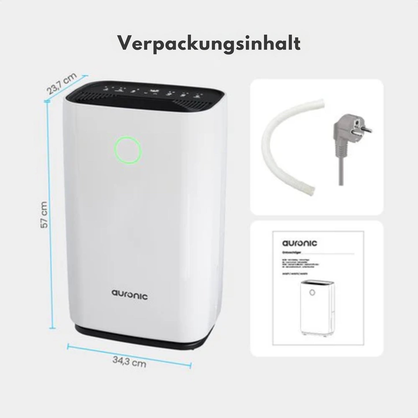 Auronic Luftentfeuchter - 16 l Kapazität pro Tag - Wash-Dry-Funktion - Nachtmodus - Für Schlafzimmer & Wohnzimmer - Weiß & Kunststoff