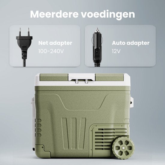 Auronic Electric Cool Box - Kompressor - 2 Zonen - 45L - 12/24V und 240V - Kühlen und Gefrieren - Campingkühlschrank - Frigobox Auto - Mit Rädern und Griff - Grün