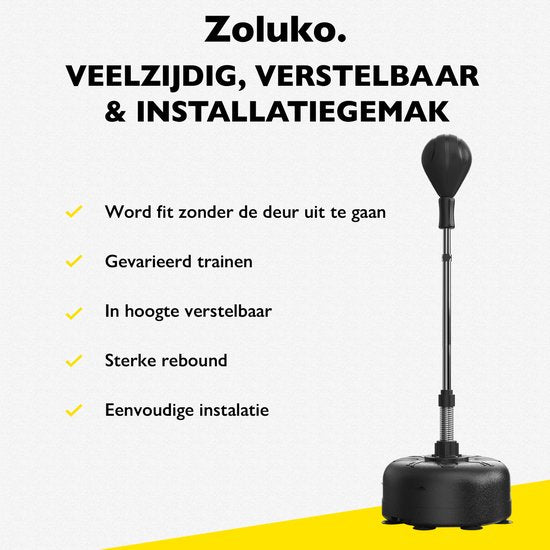 Zoluko Professional Boxing Ball on Foot - Inkl. E-Book - Verstellbare Höhe 120-160cm - Für drinnen und draußen - Boxtrainer - Boxing Ball on Stand - Boxing Set - Boxing Ball Standing - Boxen - Home Sports - Boxing Pole - Schwarz