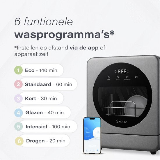 Skoov Mini-Geschirrspüler mit Wassertank - 5 Gedecke - 6 Spülprogramme - 45 × 44 × 46 cm - Grau