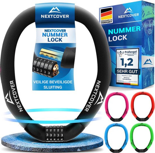 NEXTCOVER® Digit Lock Fahrradschloss - Das Original - [SAFESECURE] Hohe Sicherheit - Fahrradschlösser mit 5-stelligem Zahlencode, Zahlenschloss Fahrradstahl - Fahrradschloss perfekt für E-Bike - Kettenschloss Schwarz