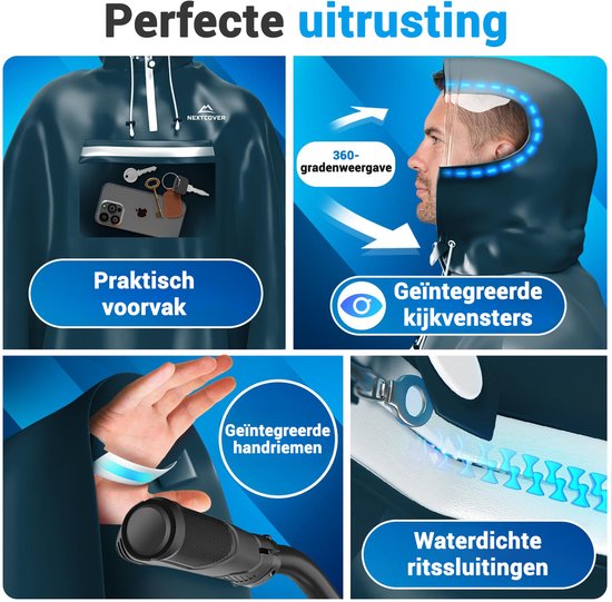 Nextcover Regenponcho Fahrrad für Damen und Herren | Regencape mit AquaShield 2.0 Technologie, wind- und wasserdicht | Ideal zum Radfahren, Wandern und Angeln | Fahrradponcho Erwachsene Unisex Fit | Poncho