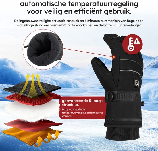 Beheizte Handschuhe - Pro S - 3 Einstellungen - Elektrische Handschuhe - Wasser- und winddicht - Wiederaufladbare beheizte Handschuhe - Schwarz - Saaf Comfort