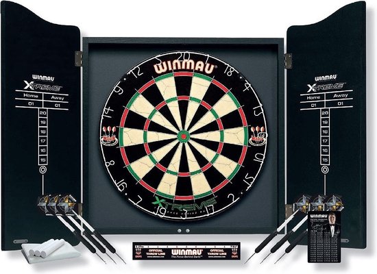 WINMAU - Professionelles Dart-Set mit Diamond Plus Bristle Dartscheibe, schwarzes Gehäuse, mit 2 Dart-Sets und offizieller Oche-Linie