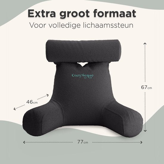 Cozysense® - Lesekissen - Bett-Lesekissen - Buchsitz - Ergonomisches Sitzkissen mit Bouclé-Stoff - Buchkissen - Lesekissen - Großformatige Stütze für Rücken, Nacken und Arme - Relax-Kissen - Verstellbare Polsterung - CertiPUR® - Abnehmbarer Bezug - Grau