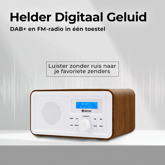Denver DAB-Radio - Retro-Radio - FM-Radio - Küchenradio - Tragbares Radio - Batterien & Netzanschluss - DAB30DW