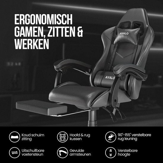 Avalo Gaming Chair - Game Chair - Ergonomischer Bürostuhl Verstellbar - Game Chair - Gaming Chair - Schwarz