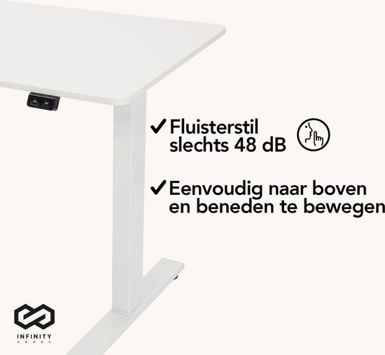 Infinity Goods Zit Sta Bureau - Elektrisch höhenverstellbar (von 70 bis 120 cm) - 120 x 60 CM - Weiß