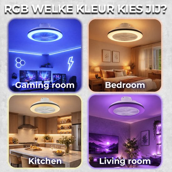 WERYOU® illuminAIR Deckenventilator - Deckenleuchte - Deckenventilator mit Beleuchtung - Deckenleuchte - Fächerlampe - Tuya Wifi Smart - RGB Led Lampe - Deckenleuchte - Inkl Fernbedienung - Dimmbar - ⌀56CM