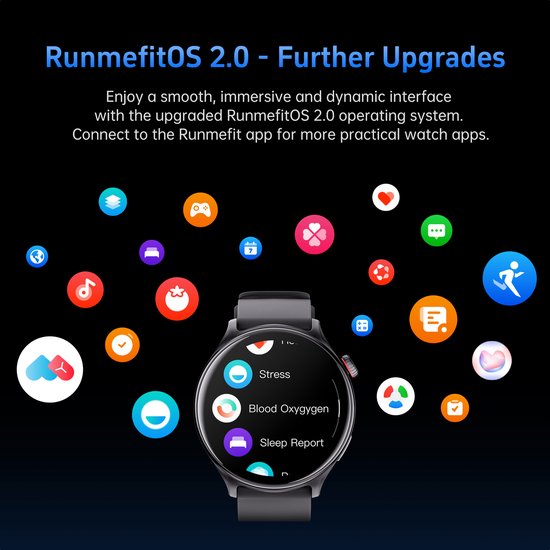 Maoo GTR Series 2 Smartwatch Herren - Edelstahl und TPU Armband - Schrittzähler - Herzfrequenzmesser - Schlafüberwachung - Multisport - Geeignet für Android und iOS - Schwarz