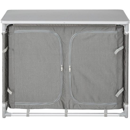 tectake - Campingschrank 97x47,5x78cm - klappbar - abschließbare Fächer - stabile Arbeitsflächen - praktische Seitentaschen - grau