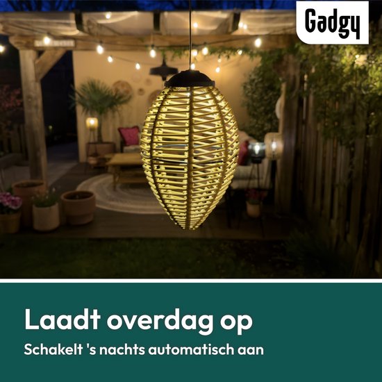 Gadgy Solar-Hängeleuchten für den Außenbereich - 2er-Set - Rattan-Look - LED-Solar-Gartenleuchten - Warmes Licht - Spritzwassergeschützt - Solarbetrieben - Hängeleuchte Gartendekoration